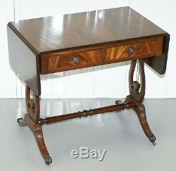 Stunning Large Side Table With Extending Flamed Mahogany Top, Twin Drawers