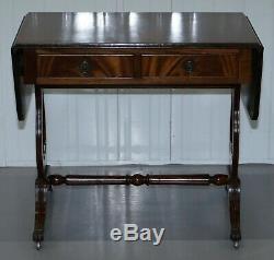 Stunning Large Side Table With Extending Flamed Mahogany Top, Twin Drawers