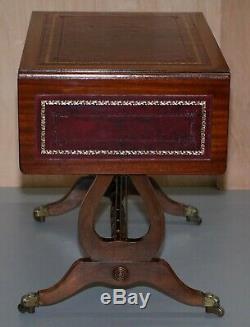 Stunning Large Side Table With Extending Oxblood Leather Gold Leaf Embossed Top