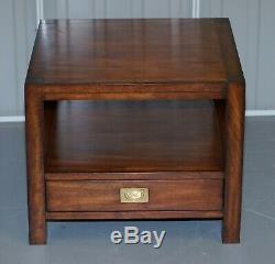 Stunning Military Campaign Mahogany Side End Lamp Wine Table With Single Drawer
