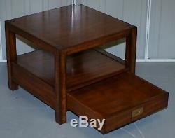 Stunning Military Campaign Mahogany Side End Lamp Wine Table With Single Drawer