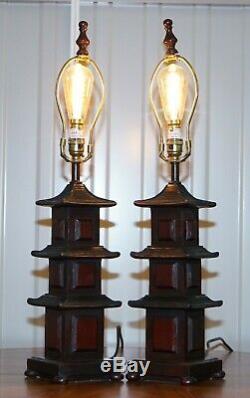 Stunning Pair Of Austin The Home Collection Chinese Pagoda Temple Table Lamps