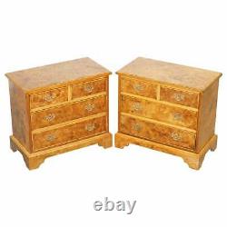 Stunning Pair Of Burr & Burl Walnut & Elm Bedside, Side Table Chest Of Drawers