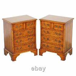 Stunning Pair Of Burr Yew Wood Side End Lamp Table Sized Chest Of Drawers