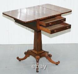 Stunning Regency Rosewood Work Table With Drop Leaves And Two Drawers
