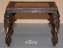 Stunning Small Circa 1900 Anglo Indian Elephant Hand Carved Rosewood Side Table