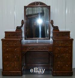 Stunning Victorian Collinge's Burr Walnut Dressing Table With Drawers & Mirror