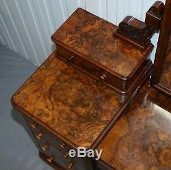 Stunning Victorian Collinge's Burr Walnut Dressing Table With Drawers & Mirror