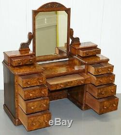 Stunning Victorian Collinge's Burr Walnut Dressing Table With Drawers & Mirror