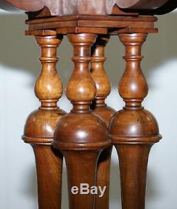 Stunning Victorian Quad Four Pillared Base Solid Walnut Side End Lamp Wine Table