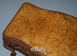 Stunning Vintage Burr Walnut Coffee Table With Ornately Carved Frame Lion Feet