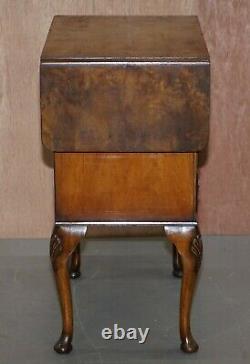 Stunning Vintage Burr Walnut Extending Lamp End Wine Side Table Chest Of Drawers