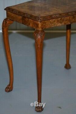Stunning Vintage Burr Walnut Side Lamp Table Ornately Carved Frame Lion Feet