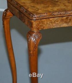 Stunning Vintage Burr Walnut Side Lamp Table Ornately Carved Frame Lion Feet
