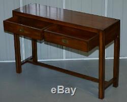 Stunning Vintage Military Campaign Mahogany Console Table With Twin Drawers