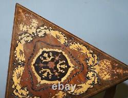 Stunning Vintage Reuge Triangle Musical Side Table Marquetry Inlaid Ornate