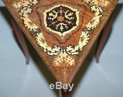 Stunning Vintage Reuge Triangle Musical Side Table Marquetry Inlaid Ornate