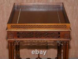Sublime Circa 1920's Thomas Chippedale Fret Work Carved Silver Tea Coffee Table