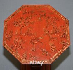Sublime Circa 1940's Red Lacquered Chinese Chinoiserie Side Lamp End Wine Table
