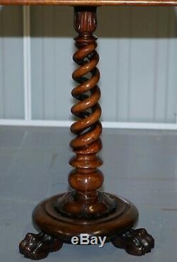 Sublime William IV Rosewood Spiral Base Tripod Side Table Lion Hairy Paw Feet