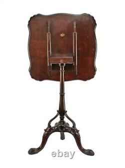 Superb Antique Carved Mahogany Square Tilt Top Chippendale Style Sea Shell Table