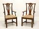 Thomasville Solid Cherry Chippendale Straight Leg Dining Armchairs Pair