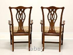 THOMASVILLE Solid Cherry Chippendale Straight Leg Dining Armchairs Pair