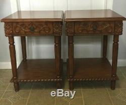 Unique Pair Chinese Chippendale Carved Wood Night Stand, End Side Table L@@K
