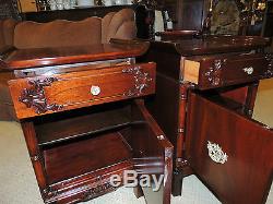 Unique Pair Chinese Chippendale Solid Mahogany Night Stand end side table