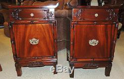 Unique Pair Chinese Chippendale Solid Mahogany Night Stand end side table