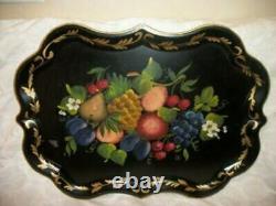 VINTAGE HP TOLE TRAY FRUIT CHIPPENDALE FRENCH FARMHOUSE HUGE TABLE TOP 1940s