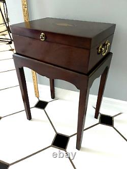 VTG Beautiful Mahogany English Regency Style Document Box on Stand/Table-NICE
