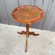 Vtg Chippendale Mahogany Wood End Side Table Pie Crust Plant Stand Leather Top