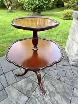 VTG Chippendale Style 2 Tier Pie Crust Carved mahogany Table Claw Foot 30x23