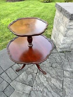 VTG Chippendale Style 2 Tier Pie Crust Carved mahogany Table Claw Foot 30x23