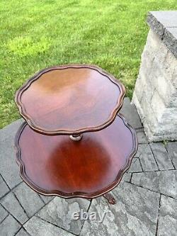 VTG Chippendale Style 2 Tier Pie Crust Carved mahogany Table Claw Foot 30x23