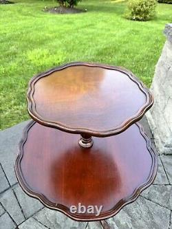 VTG Chippendale Style 2 Tier Pie Crust Carved mahogany Table Claw Foot 30x23