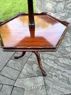 VTG Chippendale Style 2 Tier Pie Crust Carved mahogany Table Claw Foot 31x26