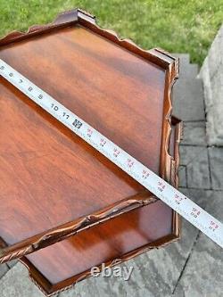 VTG Chippendale Style 2 Tier Pie Crust Carved mahogany Table Claw Foot 31x26