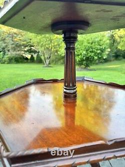 VTG Chippendale Style 2 Tier Pie Crust Carved mahogany Table Claw Foot 31x26