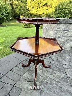 VTG Chippendale Style 2 Tier Pie Crust Carved mahogany Table Claw Foot 31x26