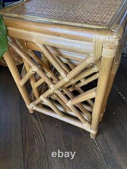 VTG Chippendale Style Bamboo Rattan Nesting Tables Set of 3 EUC Palm Beach