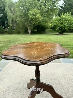 VTG Solid Mahogany Pie Crust Round Table Side Lamp Plant Candle Stand 24x20