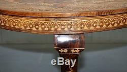 Very Rare Anglo Indian Rosewood Carved Round Dining Table Elephant Carved Inlay
