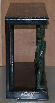 Very Rare Solid Marble & Bronze Console Table With Semi Nude Women As Supports