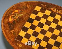 Victorian 1880 Walnut Marquetry Inlaid Chess Tilt Top Games Table Ornate Legs