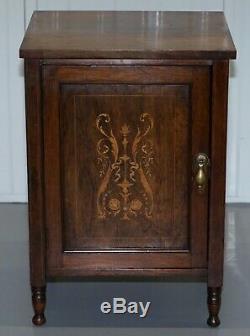 Victorian Rosewood Marquetry Inlaid Side Lamp Wine End Table Cabinet Cupboard