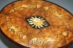 Victorian Walnut & Marquetry Inlaid Tilt Top Oval Side Table Bulbous Pedestal