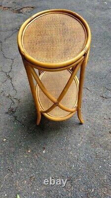 Vintage 1960s Chippendale Bamboo And Rattan Wicker Oval Bar Cart