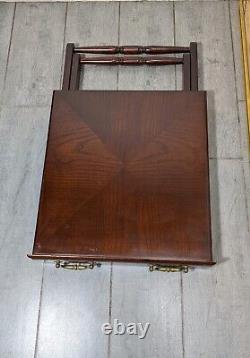 Vintage Allen Classics Mahogany Cabinet w 4 Folding TV Tray Tables Chippendale